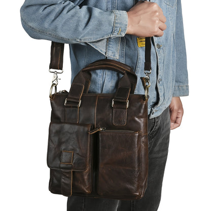 Unisex Crazy Leather Vertical Laptop Bag