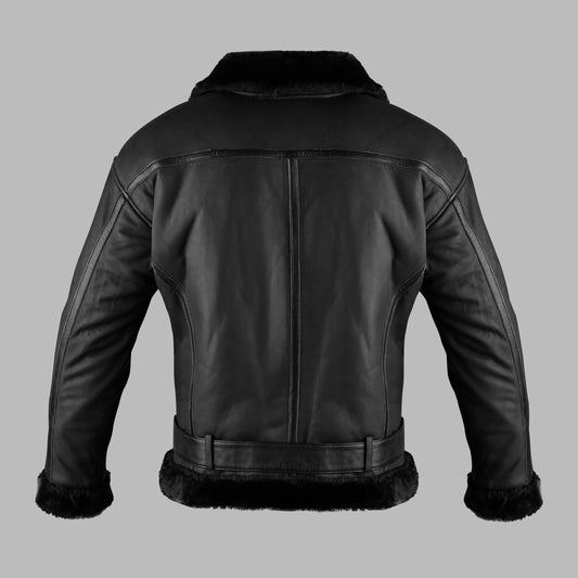 Black Sheepskin Mens Biker Jacket