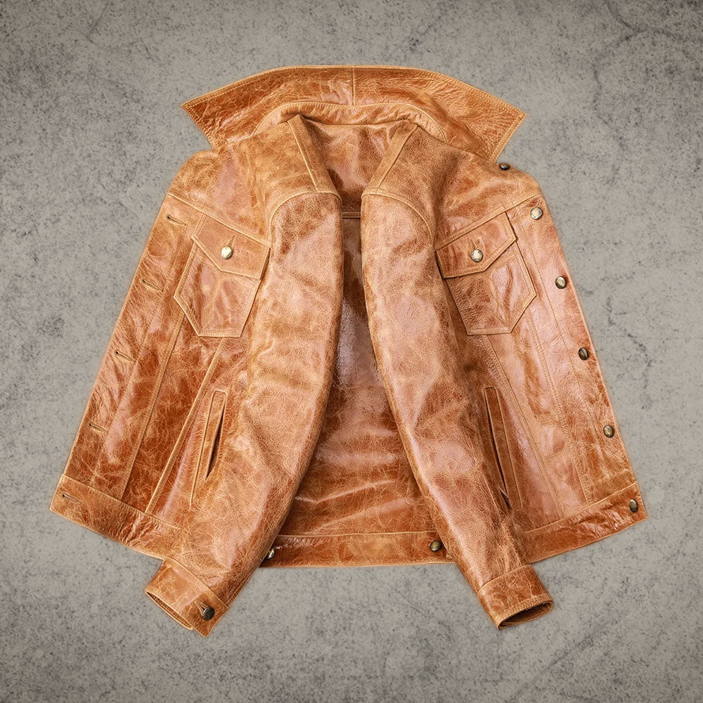 Retro Brown Leather Jacket Shirt