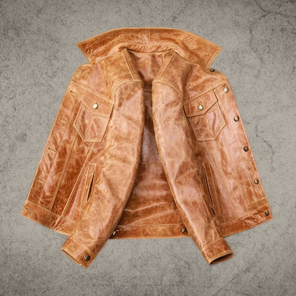 Retro Brown Leather Jacket Shirt