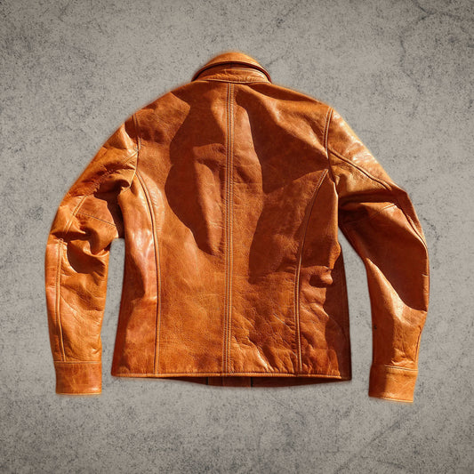 Japanese Inspired Tan Brown Leather Biker Jacket Shirt