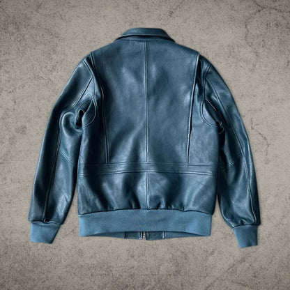 British Blue Bomber Leather Jacket