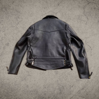 Double Rider Black Leather Motorcycle Jacket