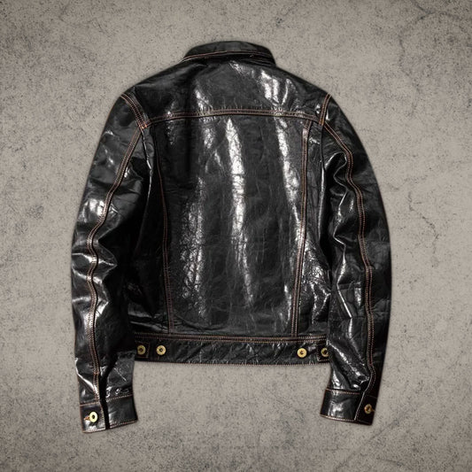Vintage Black Biker Leather Jacket Shirt