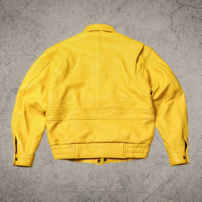 Yellow Leather Bomber Jacket For Women
