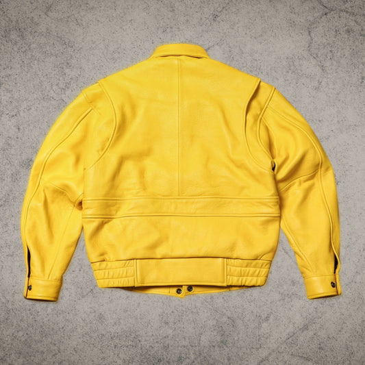 Yellow Leather Bomber Jacket For Women
