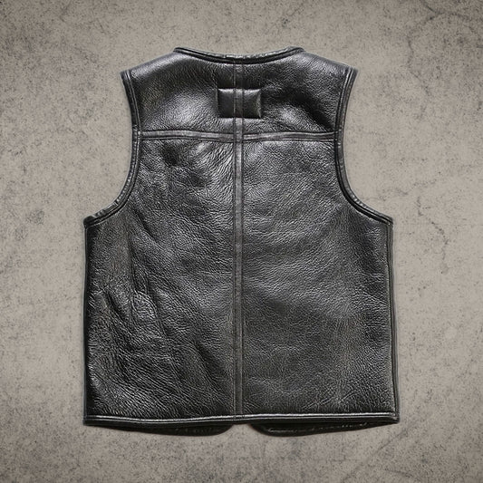 Black Leather Fashion Vest For Womens