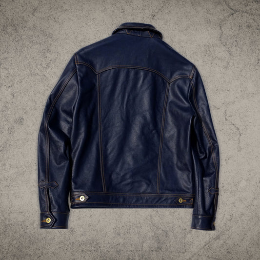 Vintage Blue Leather Biker Jacket Shirt