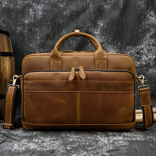 Top Layer Mens Leather Laptop Shoulder Bag