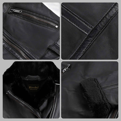 Black Sheepskin Mens Biker Jacket