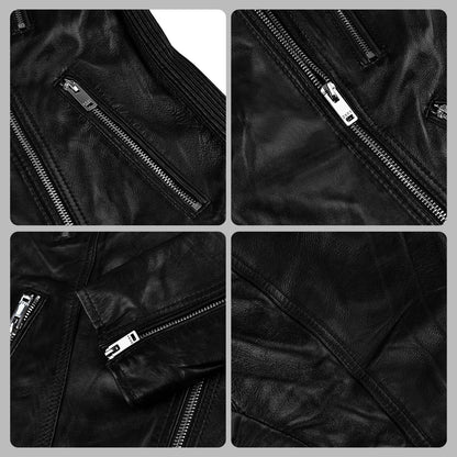 Womens Black Leather Motorcycle Riding Jacket
