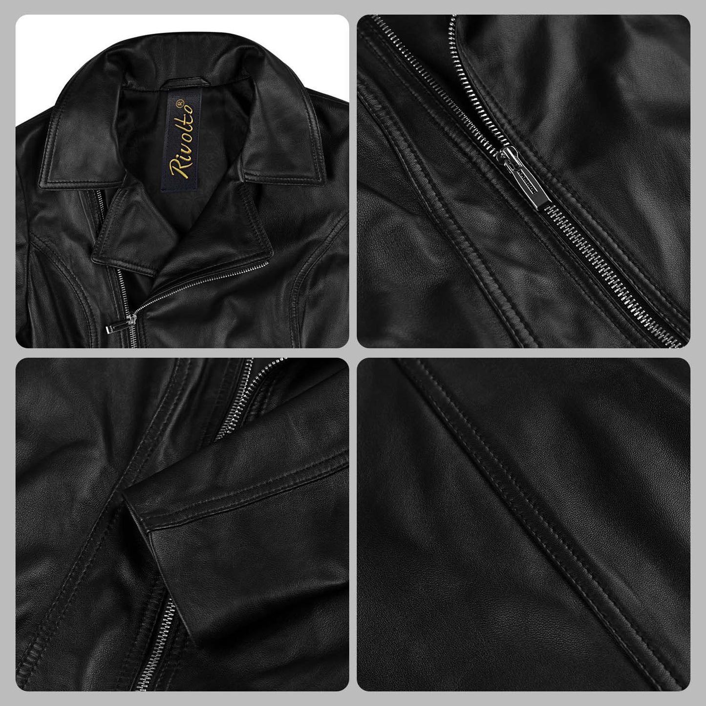 Black Cropped Leather Biker Jacket For Women