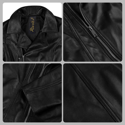 Black Cropped Leather Biker Jacket For Women
