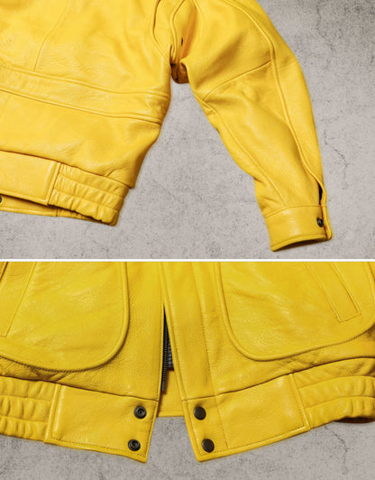 Yellow Leather Bomber Jacket For Women