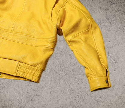 Yellow Leather Bomber Jacket For Women