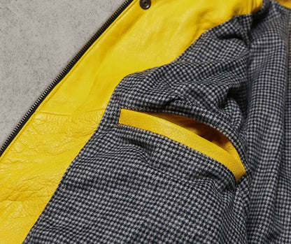 Yellow Leather Bomber Jacket For Women