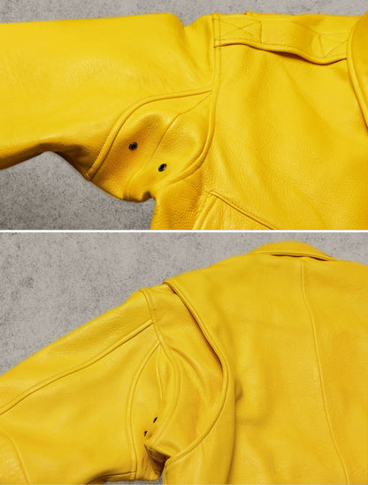 Yellow Leather Bomber Jacket For Women