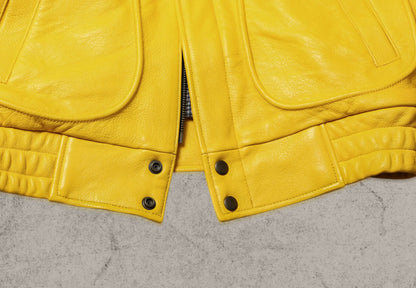 Yellow Leather Bomber Jacket For Women