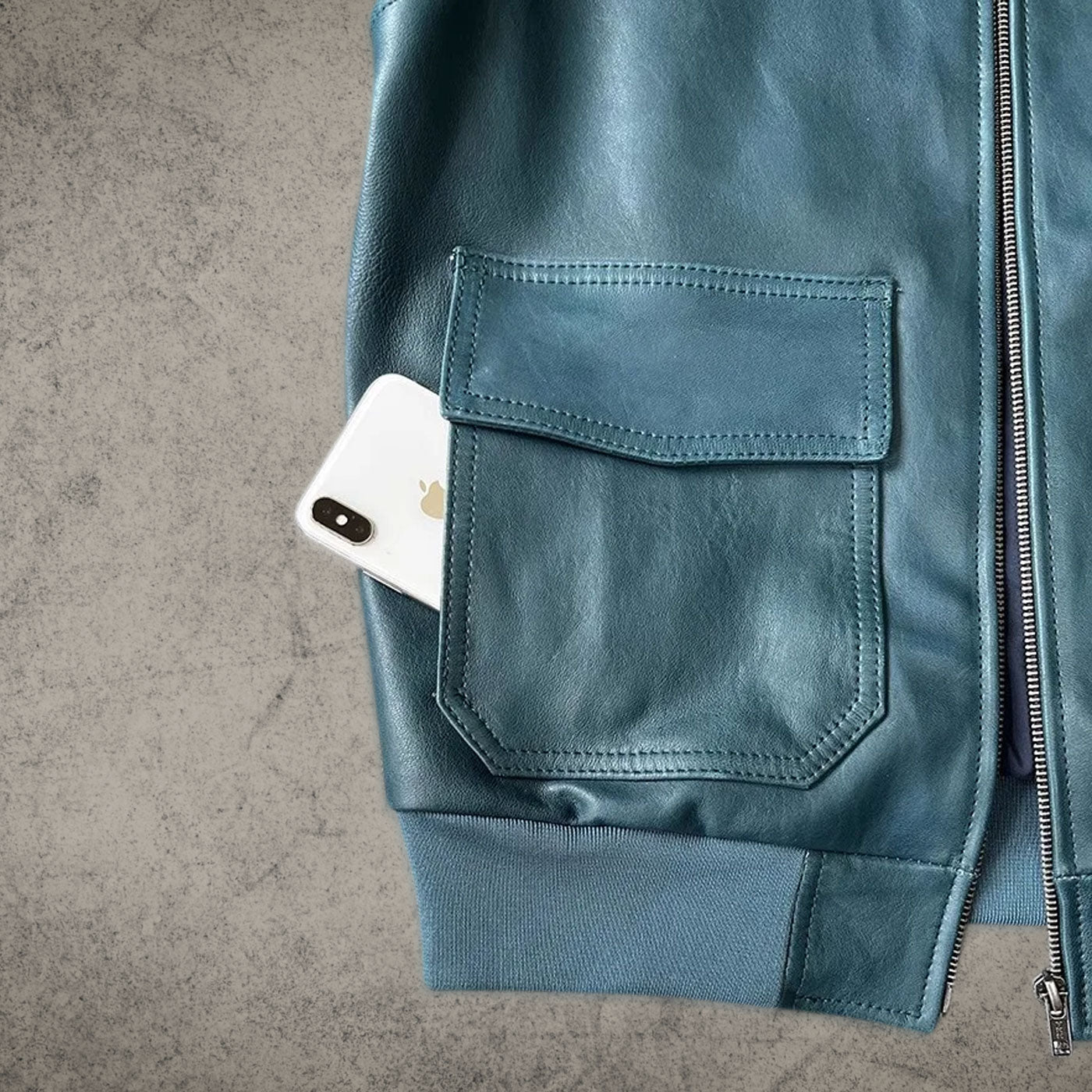 British Blue Bomber Leather Jacket