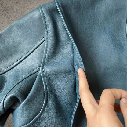 British Blue Bomber Leather Jacket
