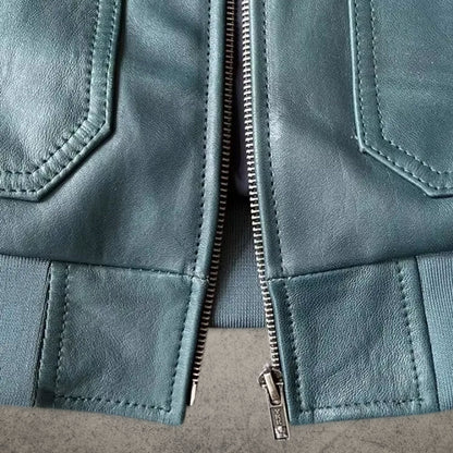 British Blue Bomber Leather Jacket