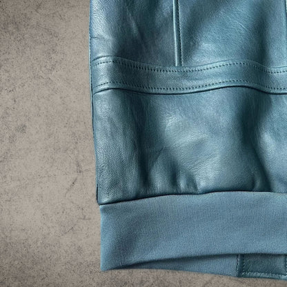 British Blue Bomber Leather Jacket