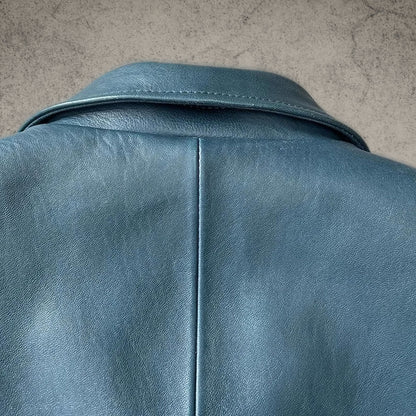 British Blue Bomber Leather Jacket
