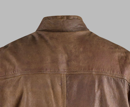 Brown Leather Bomber Motorcycle Jacket