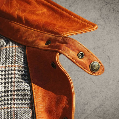 Japanese Inspired Tan Brown Leather Biker Jacket Shirt