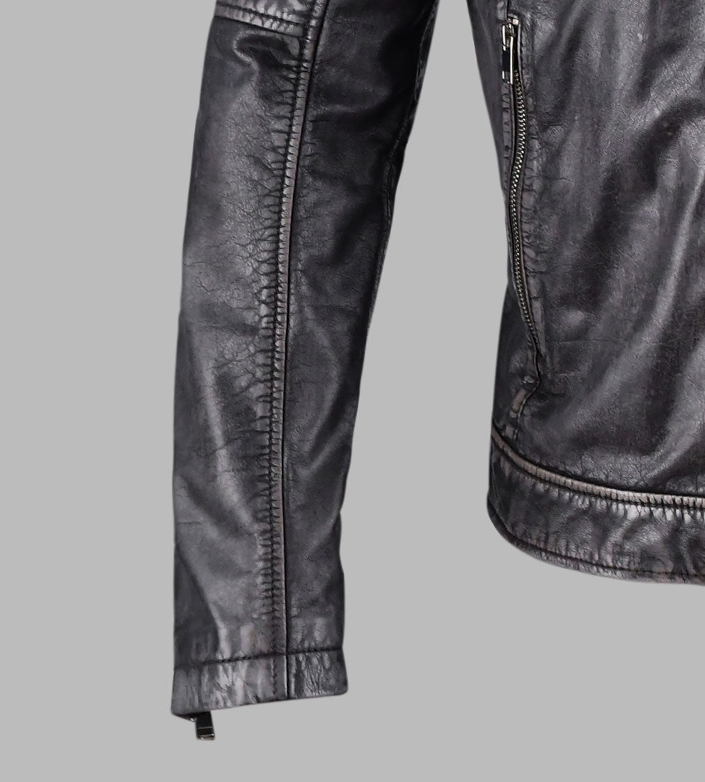 Vintage Black Leather Biker Jacket for Men