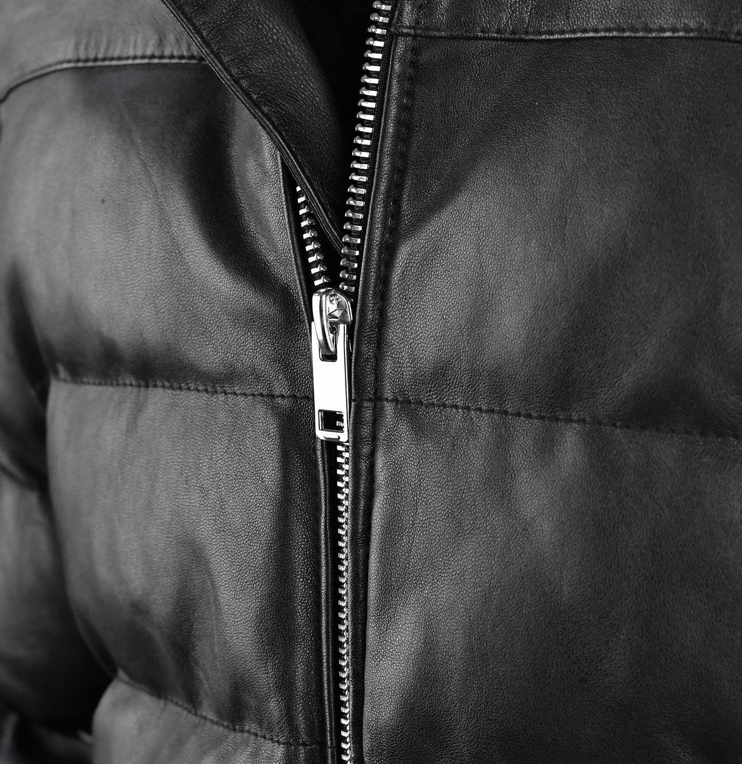 Hooded Black Down Leather jacket