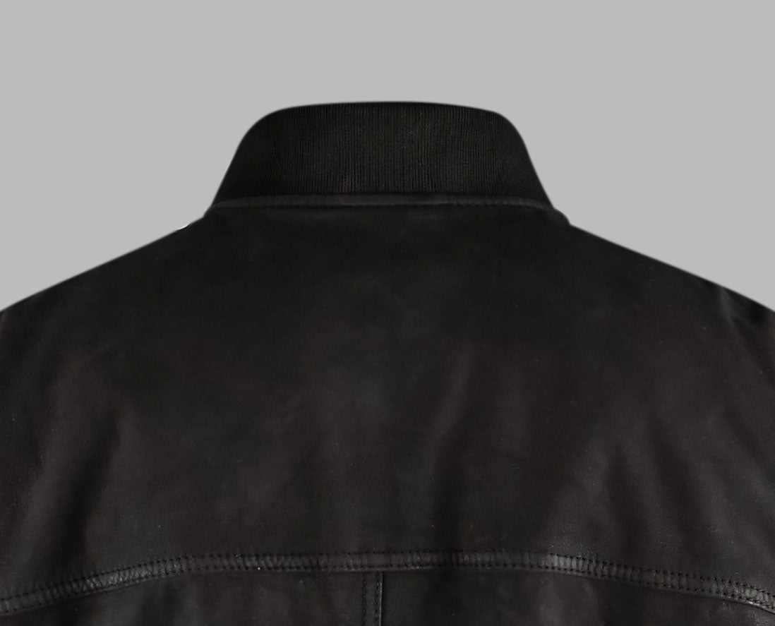 Black Suede Bomber Leather Jacket