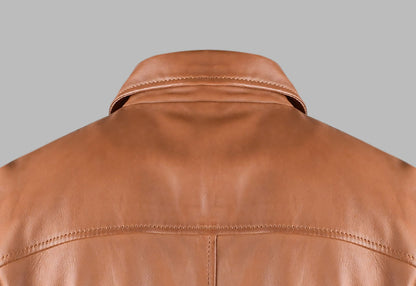 Brown Leather Biker Jacket For Mens