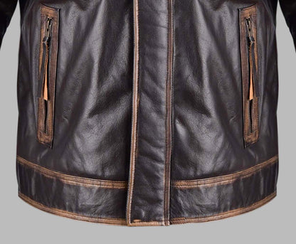 Distressed Leather Motorcycle Jacket Mens