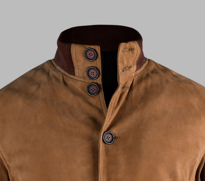 Brown Suede Bomber Jacket For Men
