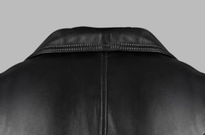 Black Cropped Leather Biker Jacket For Women