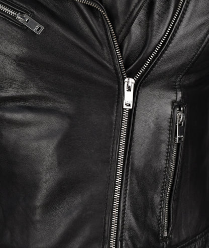 Black Leather Motorcycle Jacket For Men