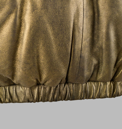 Metallic Gold Leather Jacket- Puffer Leather Jacket