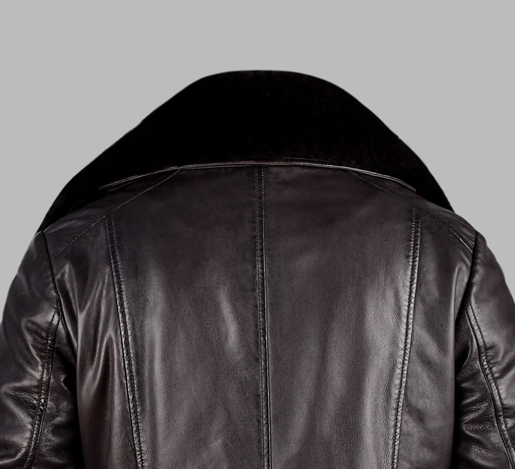 Long Black Leather Coats For Mens With Fur Collar