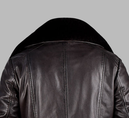 Long Black Leather Coats For Mens With Fur Collar