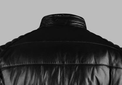 One Block Black Down Leather Jacket