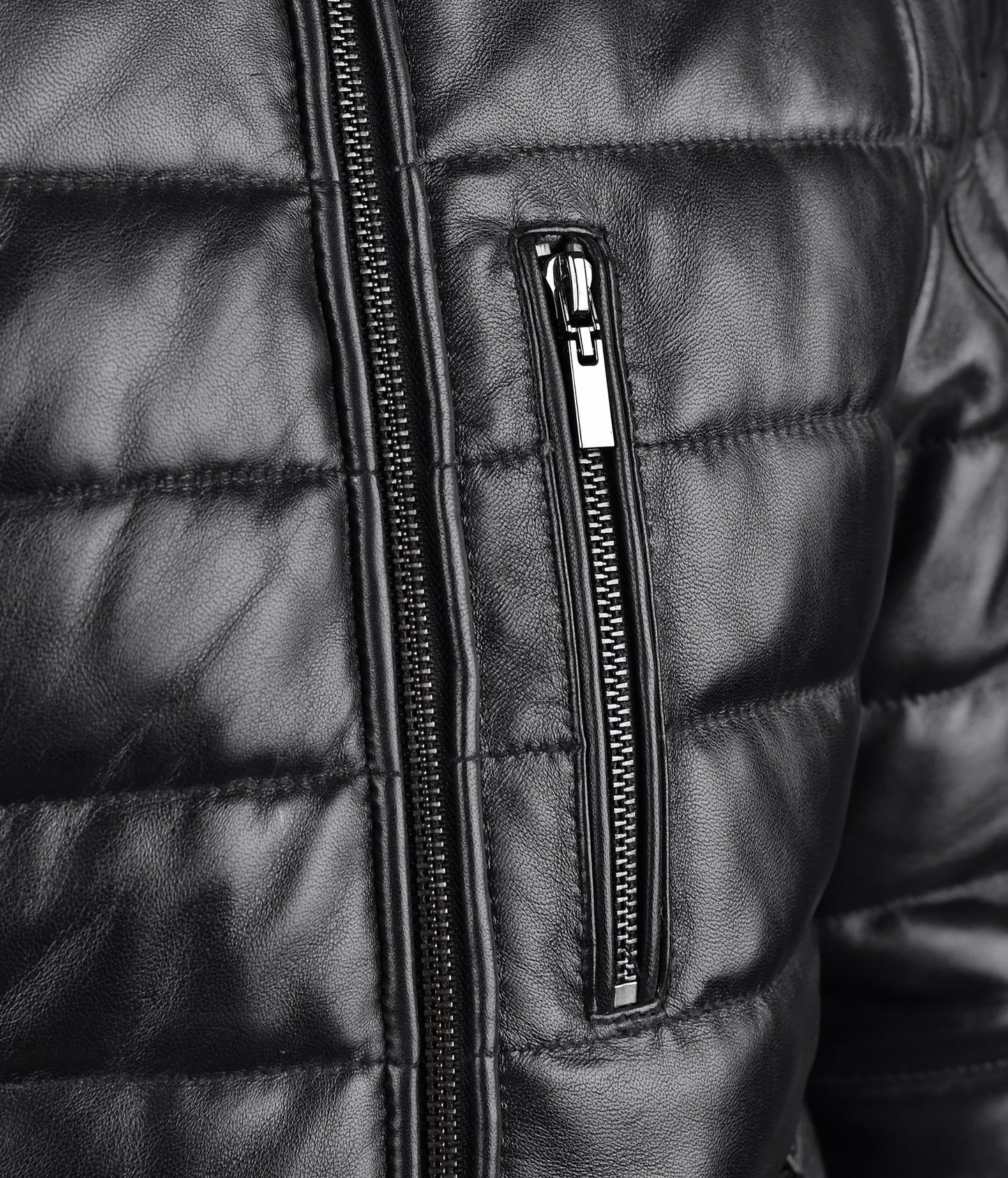 Black Puffer Motorcycle Leather Jacket