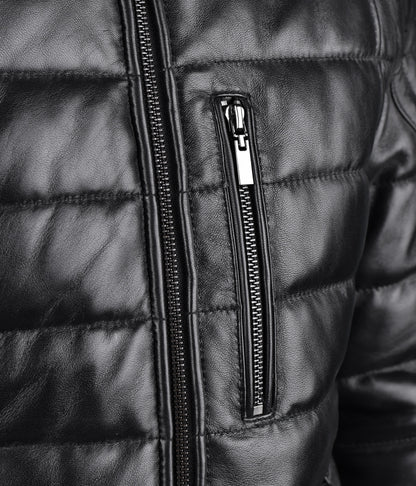 Black Puffer Motorcycle Leather Jacket