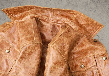Retro Brown Leather Jacket Shirt
