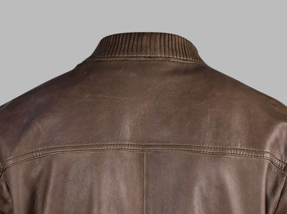 Brown Leather Bomber Jacket For Men