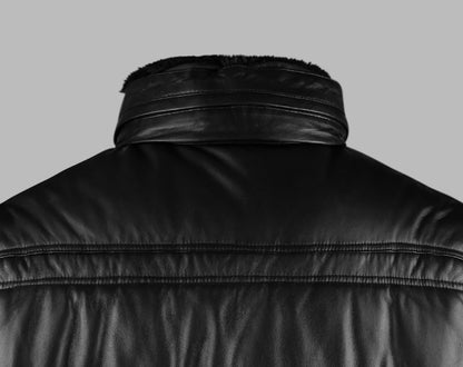 Black Puffer Leather Jacket For Womens