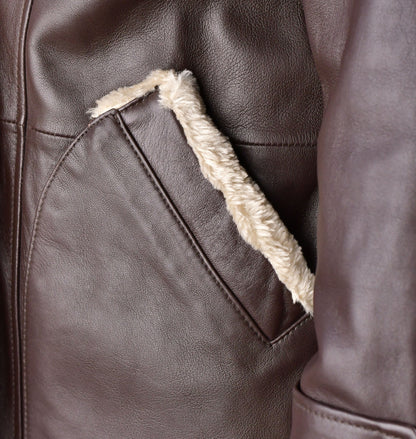 Brown Sheepskin Long Leather Coat With Fur