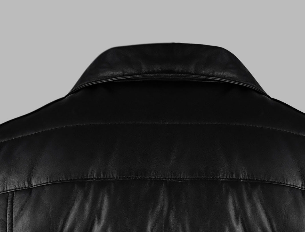 Exclusive Mens Collared Puffer Leather Jacket