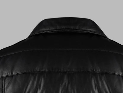 Exclusive Mens Collared Puffer Leather Jacket