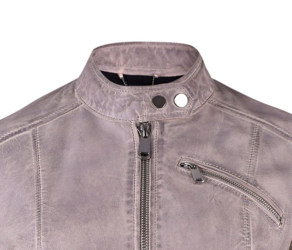 Grey Classsic Biker Leather Jacket For Womens